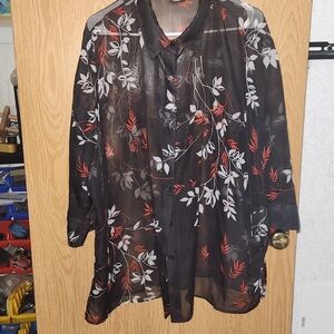 George Black Blouse with Red and White Floral Pattern